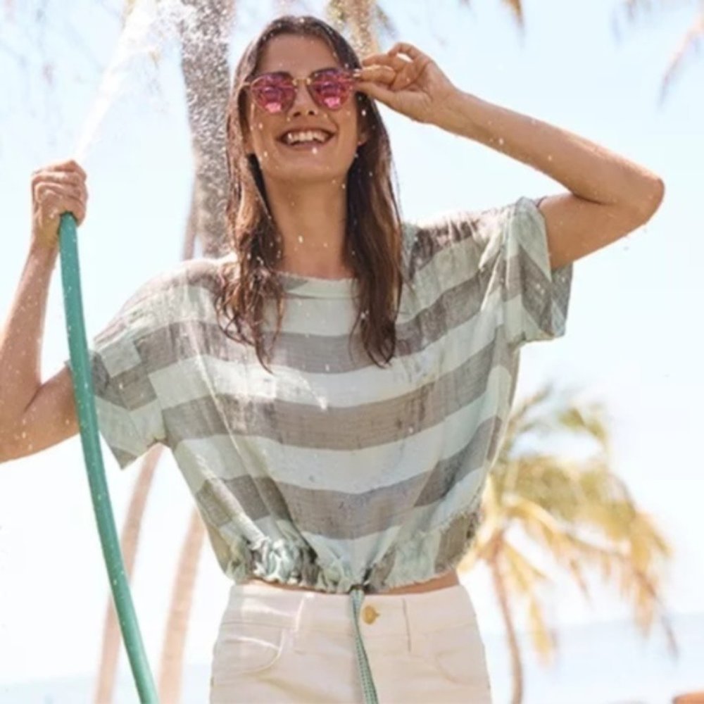 NWT Anthropologie Breezy Drawstring Cropped Tee - Picture 3 of 3